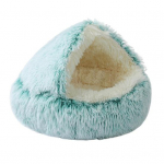 &Uuml;mmargune kapuutsiga pl&uuml;&uuml;sist lemmikloomavoodi poolsuletud siseruumides v&auml;ike kassi koera koopavoodi talvine soe kassipoeg kutsikas magamispesa lemmikloomatarbed 65cm roheline