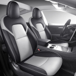 Kohandatud nahast istmekate 2019-2022 Tesla Model 3 jaoks - T&auml;ielik katvus, T&auml;pselt sobiv 5-seater Front Full, Rear Half