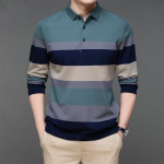 Meeste triibuline pikkade varrukatega POLO s&auml;rk Suvine mood Vabaaja Hingav Polo T-s&auml;rk Meeste br&auml;nd Tikitud topp 3XL roheline