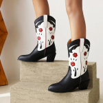 Terava ninaosa Cowboy Saapad Naistele Paks Kont Punane S&uuml;da Retro Cowgirl L&auml;&auml;ne Saapad T&otilde;mmatavad Keskmise s&auml;&auml;rega Naiste Saapad Suurusele 48 35