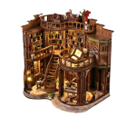 Qimeng Raamatukogu DIY onn retro Euroopa arhitektuurimudel k&auml;sitsi kokkupandav miniatuurne maja loominguline m&auml;nguasi kingitus helehall v&auml;rv