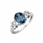 8X6MM ovaalne Londoni sinine topaasist v&auml;&auml;riskivi 925 sterlingh&otilde;bedast solitaire halo naiste kihlas&otilde;rmus 11
