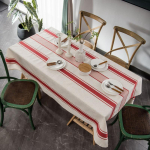 Prantsuse triibuline laudlina puuvillane linane kangas, ristk&uuml;likukujulised lauakatted k&ouml;&ouml;ki, s&ouml;&ouml;gipidusid, tolmukindlad, talumaja, j&otilde;ulud 150x100cm punane