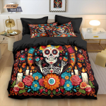 Kolju Lillede Voodipesu komplekt kolju retro tr&uuml;kiga Tekikott Padjap&uuml;&uuml;r Co co ruumi kaunistus Tekikate &Uuml;he-, kahe- ja suure suurusega EU Single(135*200cm)3pcs black