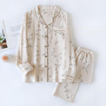 Armsad armsad pidžaamakomplektid naiste topeltmarli kortsud puuvillased magamisriided, pikkade varrukatega multifilmi puhtast puuvillast pidžaamad M