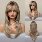 ALAN EATON S&uuml;nteetilised Parukad Keskmiselt Pikad Sirged Kihilised Soengud Ombre Tume Pruun Blond Hall Tuhk T&auml;ispikk Parukas Tukkidega Naistele brown