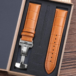 Ehtsa Nahast K&auml;ekella Rihmad Karbiga WatchBand 14mm 16mm 18mm 20mm 21mm 22mm 24mm K&auml;ekella K&auml;ev&otilde;ru Liblik-pandlaga K&auml;erihm V&ouml;&ouml; 14mm&Gold Buckle helepruun v&auml;rv