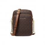Michael Kors MK Jet Set Girls 15 Klassikaline Monogramm T&otilde;mblukuga Kaetud L&otilde;uendist &Otilde;la-RistiKeha Kott Keskmine Naiste kotid Pruun 35F1GTVC2B-BROWN Basic Set (Bag+Dust Bag)