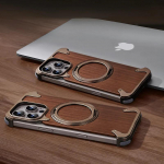 Oatsbasf Magnetiline telefoni&uuml;mbris iPhone 16 Pro/16 Pro Max jaoks 360&deg; p&ouml;&ouml;rleva aluse, puidust kaitsekatte ja juhtmevaba laadimisega Wood&iPhone 16 Pro Max