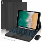 Klaviatuurikate iPad Air 3 10,5 / iPad Pro 10,5 jaoks - Must Nahaeefekt Taustvalgustusega Klaviatuuriga + Hiir + Stylus