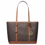 MICHAEL KORS &otilde;lakott Luggage Series Jet Set Travel Klassikaline Presb&uuml;oopia Tr&uuml;kitud T&ouml;&ouml;le K&auml;imine Mood Suure Mahutavusega Kotti Kotti Ostukott L&otilde;uendiga &Uuml;hendatud pruun
