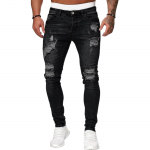 Meeste Vabaaja Denim-teksap&uuml;ksid Kitsa l&otilde;ikega Rebitud disain Veniv kangas Klassikaline viietaskuline stiil Vastupidav &otilde;mblus XXL must