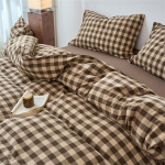 100% Puuvillane L&otilde;ngav&auml;rvitud Tekikott Komplekt, Ruuduline Pestaud Puuvillane Voodipesu Komplekt, Pehme Hingav Pleekimiskindel Tekikate ja Padjap&uuml;&uuml;r 1.5m 4pcs 2x2.3&set gray