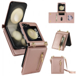 Ristkeha T&otilde;mblukuga Kaardipesa Rahakott Nahast &Uuml;mbris Samsung Galaxy Z Flip 6 5 4 3 5G Flip6 Flip5 Kolmekordne Tasku Rahakott Kate For Samsung Z Flip 6 roosa