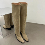 Talvised naiste plisseeritud l&auml;&auml;nelikud p&otilde;lvek&otilde;rgused saapad Moodsad slip-on kingad Paks konts Daamide lakoonilised pikad Naiste saapad 35 khaki