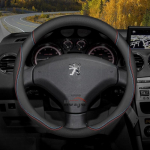Nahast autojuhirooli kate Peugeot 307 106 Partner 407 406 306 301 108 607 408 207 206 208 308 508 SW GT 2012 - 2025 jaoks O color line 37.5 black