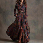 Boho Naiser&otilde;ivad Elegantne S&auml;rgikrae N&ouml;&ouml;p Lahtised Pikad Kleit Retro Ruuduline Tr&uuml;kis Tasku Ahenev S&uuml;giseline Maksikleit Vestidos S black