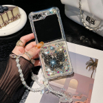 Telefoni&uuml;mbris Samsung Galaxy Z Flip 7 6 5 4 3 5G Flip7 FE jaoks Luksuslik Kristallist Liblikas Lillega Teemantkivi P&auml;rl K&auml;epaelaga Kate Galaxy Z Flip4 valge