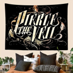 Tume gooti b&auml;ndi seinavaip, Pierce The Veil vintage kirja ja kummituse mustriga seinakate, pehme kodukaunistus roki ja metali jaoks 150X180CM