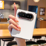 Huawei Pura X Max jaoks galvaanilise kattega nahatekstuuriga &uuml;mbris kristalli ja magnetilise purunemiskindla disainiga For Pura X Max valge