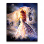 Tikandid Teemantmaalid T&uuml;druk valge hobusega Tikand Horse Diamond 20X30CM