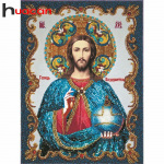 Huacani t&auml;ispuurmustriga teemantmaali tikandid Jeesus Kristuse isetegemise ristpistes kivid 30*40 CM