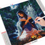 Teemantmaal Hunt t&auml;isruudukujuline &uuml;mmargune k&auml;sit&ouml;&ouml;na valmistatud kingitus teemanttikandid loomamosaiik India naine n&auml;put&ouml;&ouml; seinakunst Full Round （30x30CM）