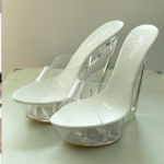 &Uuml;lik&otilde;rge kontsaga lahe suss, l&auml;bipaistev erikujuline kristallist veekindel platvorm 15 cm kiiludega naiste sandaalid LFD-126-9 34 valge