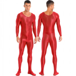 Meeste &uuml;hes t&uuml;kis pikkade varrukatega paagiga Unitard džemprikoos, veniv spandex Bodysuit rombid XL punane