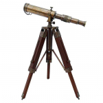 Antiikne messingist kokkupandav puiduga k&auml;sitsi valmistatud teleskoop