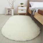 Ovaalne plush vaip Pehme vaip Lastevoodi Pehme sametine &uuml;hev&auml;rviline paks p&otilde;randamatt elutoa magamistoa sisekujunduseks 100x160cm elevandiluuvalge
