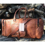 Overnight Men Nahast k&auml;sit&ouml;&ouml;na valmistatud vintage Duffel Bagage Weekend J&otilde;usaali reisikott 24" x 10" x 8" pruun