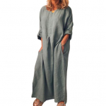 Uusimad naiste vintage &uuml;hev&auml;rvilised pikkade varrukatega kaelataskud Maxi kleit tuunika kaftan 3XL hall