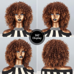 XINRAN L&uuml;hikesed ombre-pruunid s&uuml;nteetilisest k&otilde;rge temperatuuriga kiust krussis lokkis parukad tukkidega mustadele naistele, liimita Cosplay juustele 30CM