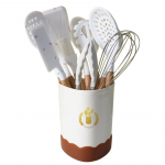 Puidust k&auml;epidemega silikoonist k&ouml;&ouml;gin&otilde;ud 11-osaline spaatliga lusikas Mittenakkuva pann k&otilde;rge temperatuuriga vastupidav koduk&ouml;&ouml;gi t&ouml;&ouml;riistade komplekt kolmnurkne &auml;mber mitmev&auml;rviline