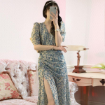 Suvine lilleline kleit Sense Prantsuse V-kaelusega temperament &otilde;hukese v&ouml;&ouml;kohaga kleit p&otilde;lvedeni S