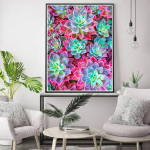 5D DIY Teemantmaaling Sukulendid &otilde;itsedes Ristpistes Mosaiik Teemanttikandid Roos T&auml;is&uuml;mmargune/ruudukujuline puur Kodukaunistus Round 30x40cm