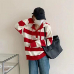 Pullover Autumn Korean Edition Kontrastsed triibud, l&otilde;dvad n&ouml;&ouml;riga n&ouml;&ouml;biga kootud kapuutsiga kampsun Mitmek&uuml;lgne naiste kampsun One Size must