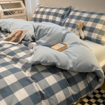 P&otilde;hjala stiilis Jaapani stiilis tr&uuml;kita ruuduline neljaosaline voodilina ja tekikott pestud puuvillast harjatud kolmeosaline komplekt 1.2m bed sheet 3pcs