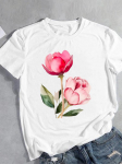 (Aasia suurus) Naiste trikoop&uuml;ksid l&uuml;hikeste varrukatega moeprint Lady Plant Flower Trend Armsad riided vabaaja Ts&auml;rk Naiste graafilised T-s&auml;rgid S