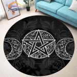 Pentagram Carpet Moon Satanic Round Rug Skull & , Wicca White on Black Goth Home Decor Tool Mats 60cmx60cm