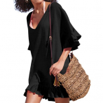 Bikiinid Cover Up Ruffles V kaelus Pure Color Ladies Elegantne p&auml;ikesekleit rannale tumesinine v&auml;rv