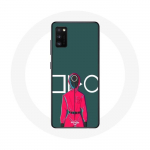 &Uuml;mbris Samsung galaxy S20 plus Squid Game Red Soldier maski ringiga rohelise taustaga