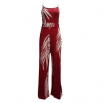 Naiste V-kaelusega ja hingav kombinesoon, millel on tr&uuml;kitud rihm, t&auml;navar&otilde;ivad L punane