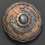 KESKJANE VIIKINGI KILP lahingukilp unikaalse disainiga lahingus kulunud kilp k&auml;sit&ouml;&ouml;na valminud puidut&ouml;&ouml;ga k&auml;sitsi valmistatud kilp .