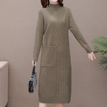 S&uuml;gistalvine keskmise pikkusega kootud kleit Naiste &uuml;hev&auml;rviline pullover-kleit, paksendatud poolk&otilde;rge kraega alumine kootud taskukleit L