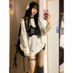 Grunge Hole T-s&auml;rk naiste moet&auml;htede printimine Y2k esteetilised lahtised s&auml;rgid Kpop Fairycore rebitud t-s&auml;rk Harajuku gooti t&auml;navar&otilde;ivad S valge
