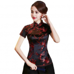 Naiste retro stiilis Qipao topid, krae l&uuml;hikeste varrukatega lillemustriga traditsioonilised Hiina topid uusaasta Cheongsami topid Naiste riided 4XL