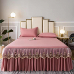 3 tk komplekt toorpuuvillane pehme vooditekk, romantika tolmukaitsega voodi, tikandid pitsi&auml;&auml;rega voodiseelik 2 tk padjap&uuml;&uuml;riga 3pcs Set 120x200cm