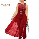 Naiste kombinesoon, &otilde;&otilde;nsad kividest pandlaga dekooriga v&otilde;rk, lapiline plisseeritud k&otilde;rge v&ouml;&ouml;koht varrukateta puhast v&auml;rvi pidulik pidulik balli kombinesoon M punane